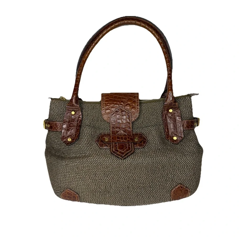 ERIC JAVITS Squishee Woven Satchel Alligator Embossed Handbag